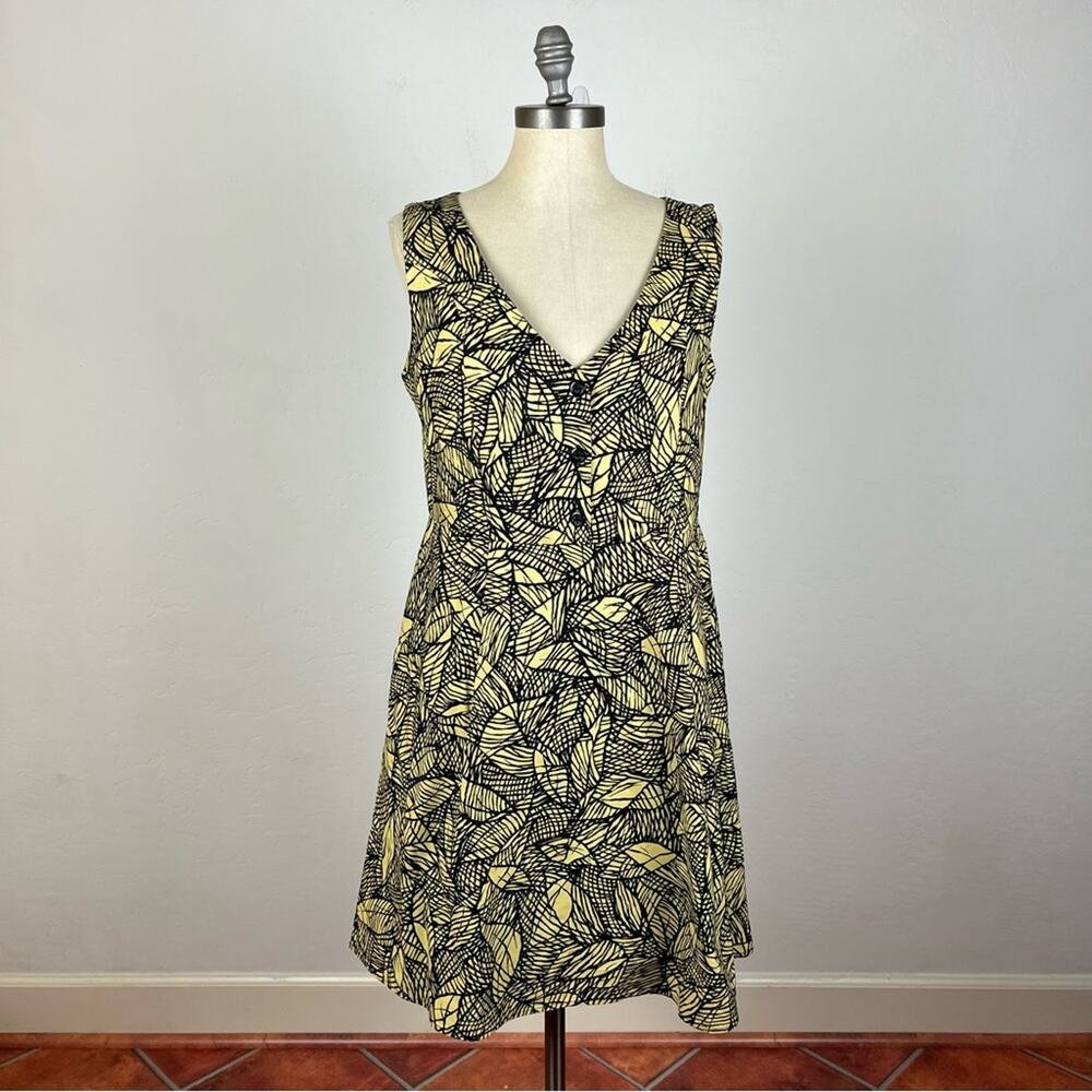 Anthropologie Weston Yellow Black V Neck Dress